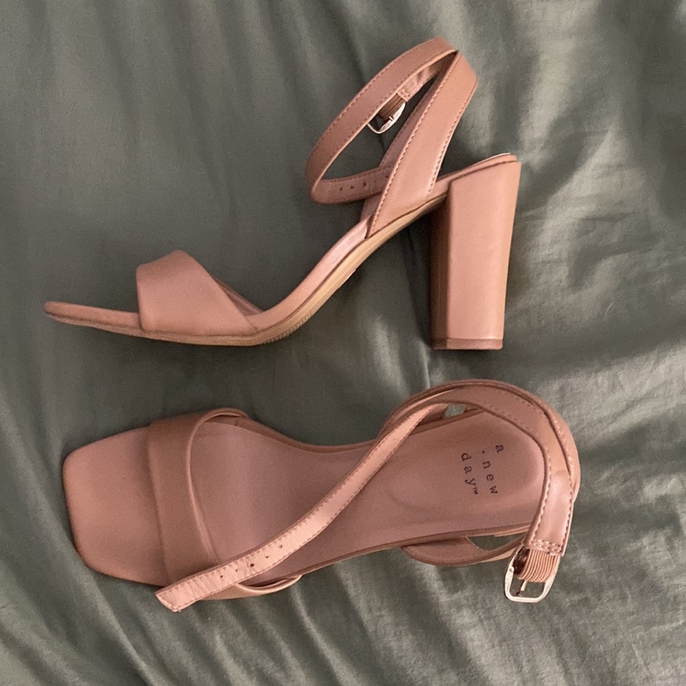Nude Strappy Block Heels